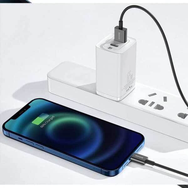 کابل شارژ سریع و انتقال داده لایتنینگ بیسوس رنگ مشکی مدل USB to iP 2.4A 1m — تصویر ۴