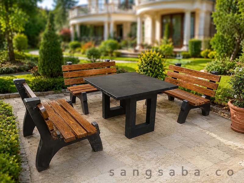میز و نیمکت بتنی پارکی و باغی طرح چوب مدل آسا