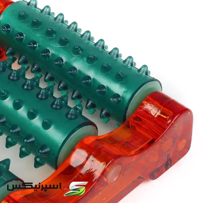 ماساژور دستی پا تنزیب مدل غلطکی دوبل با دو ردیف غلتک برجسته، طراحی ارگونومیک، پایه ضد لغزش، قابلیت ضد آب، بهبود گردش خون، تسکین درد و کاهش استرس، رفع خستگی و سلولیت — تصویر ۴