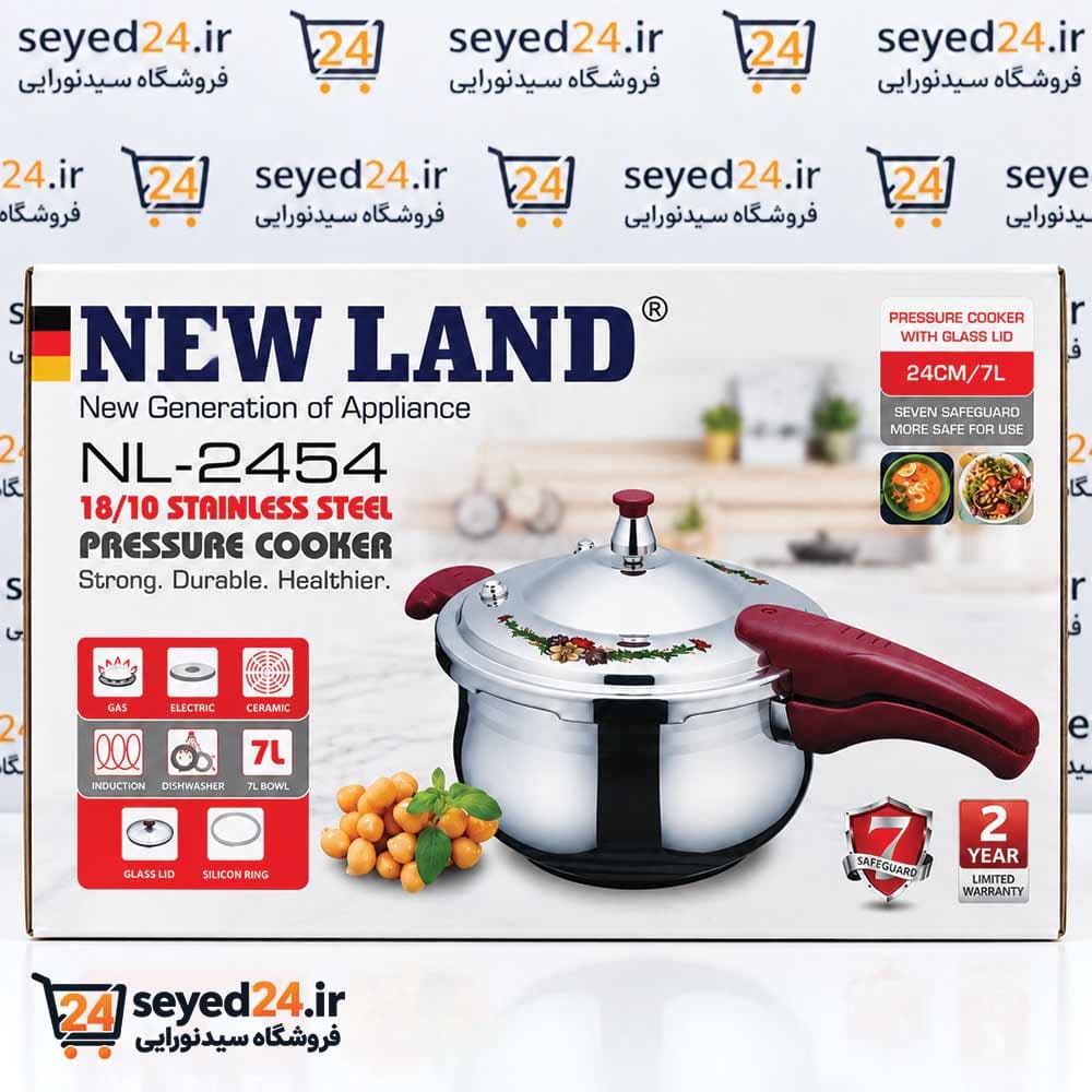 زودپز استیل گلدار نیولند مدل NL-2454 گنجایش ۷ لیتر — تصویر ۲
