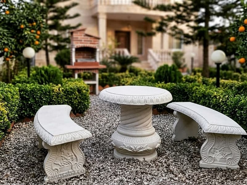 میز گرد و نیمکت بتنی پارکی و باغی طرح سنگ