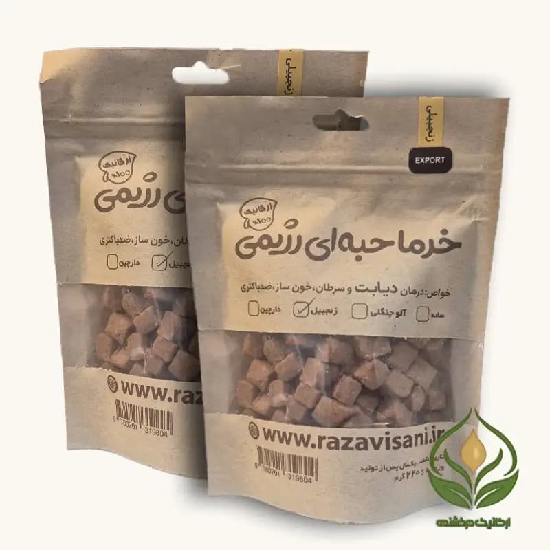 خرما حبه ای رژیمی رضوی با طعم زنجبیل — تصویر ۳