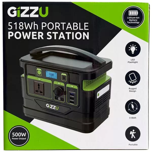 پاور استیشن قابل حمل 518W مدل GIZZU-518W با ظرفیت باتری 140 هزار میلی آمپر ساعت — تصویر ۲