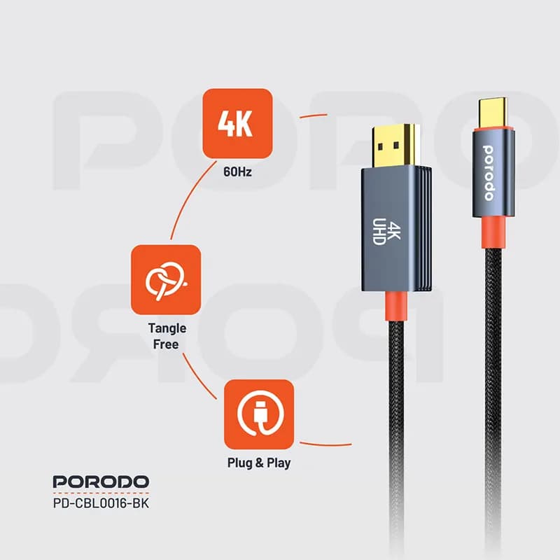 کابل HDMI پرودو مدل PORODO PD-CBL0016-BK Porodo PD-CBL0016-BK HDMI Cable — تصویر ۲