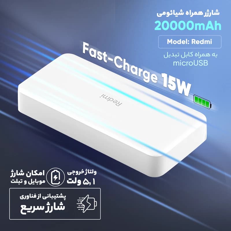 پاوربانک 18 وات شیائومی مدل PB200LZM ظرفیت 20000 میلی‌آمپر ساعت — تصویر ۳