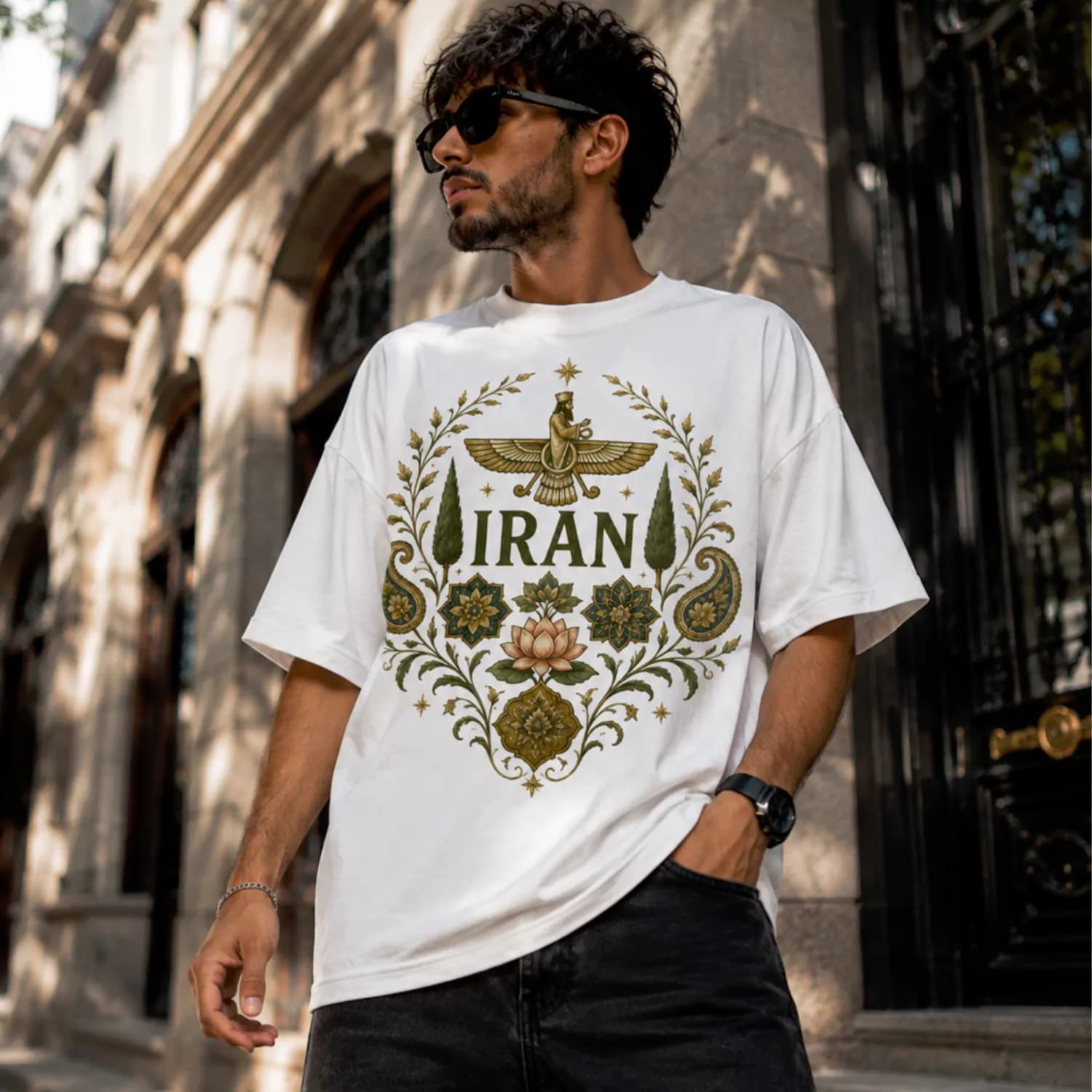 تیشرت پنبه دو نخ طرح ایران فروهر