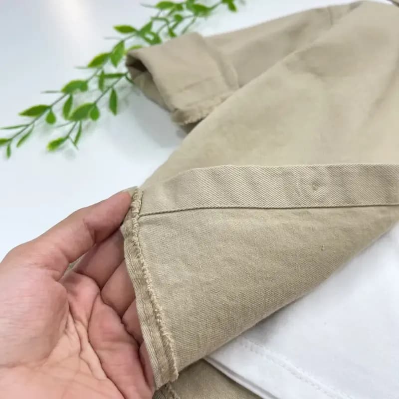 ست دو تکه اسپرت پسرانه پیراهن کتان و تیشرت رنگ نسکافه ای — تصویر ۴