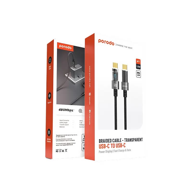 کابل شارژ پرودو مدل PORODO PD-60CCD Porodo PD-60CCD Charging Cable — تصویر ۳