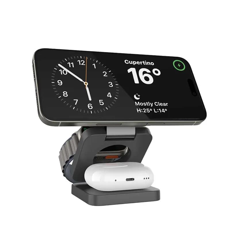 استند شارژ پرودو مدل PORODO PD-3N1MWFC-BK Porodo PD-3N1MWFC 3-in-1 Wireless Charging Stand — تصویر ۴