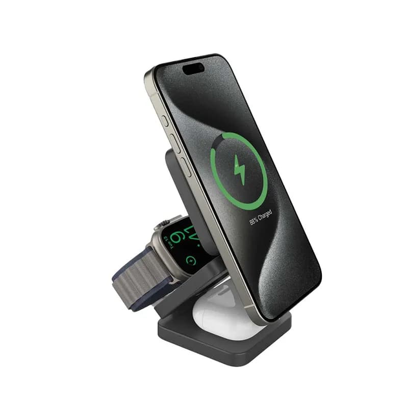 استند شارژ پرودو مدل PORODO PD-3N1MWFC-BK Porodo PD-3N1MWFC 3-in-1 Wireless Charging Stand — تصویر ۵