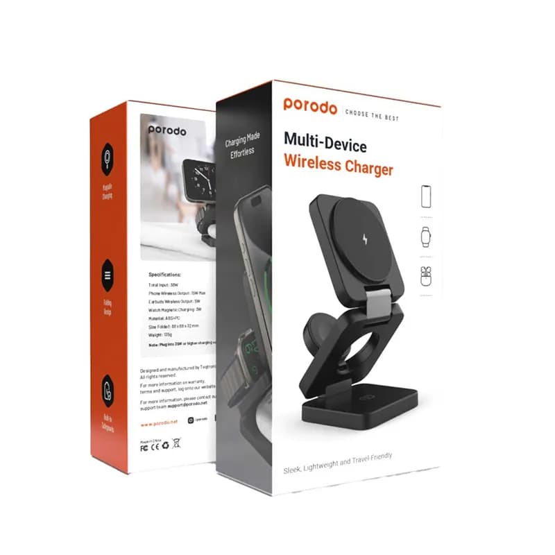 استند شارژ پرودو مدل PORODO PD-3N1MWFC-BK Porodo PD-3N1MWFC 3-in-1 Wireless Charging Stand — تصویر ۶