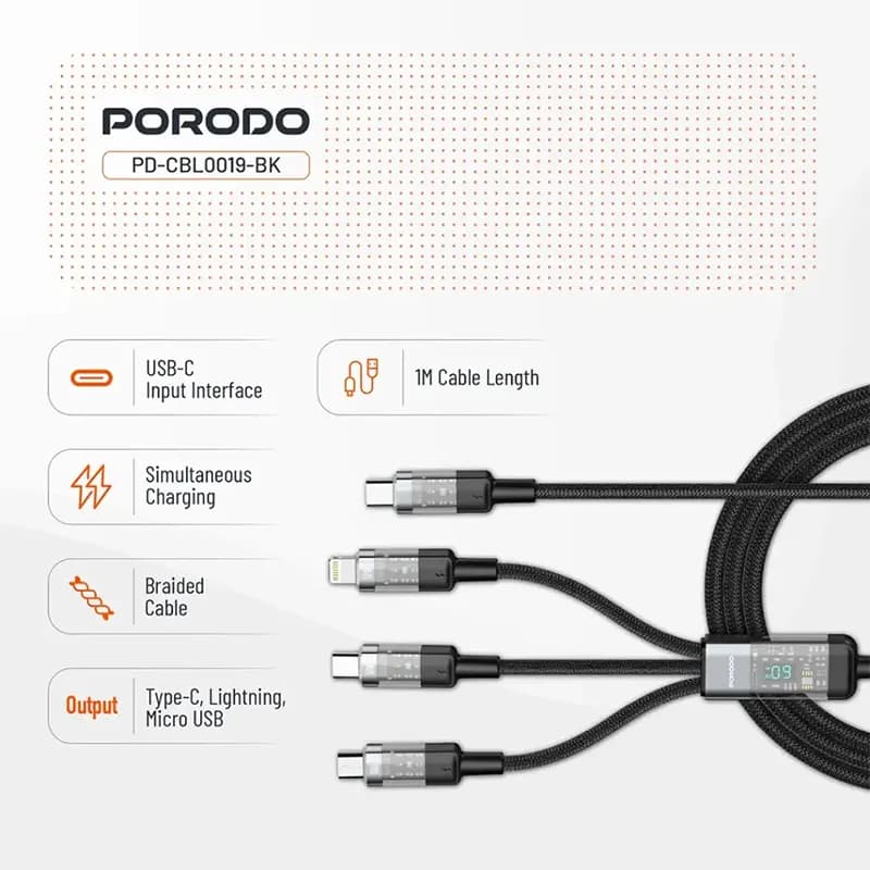کابل شارژ پرودو مدل PORODO PD-CBL0019-BK — تصویر ۳