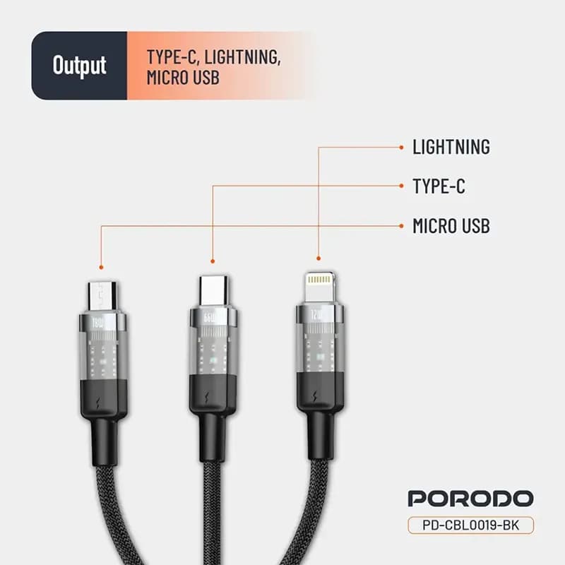 کابل شارژ پرودو مدل PORODO PD-CBL0019-BK — تصویر ۴