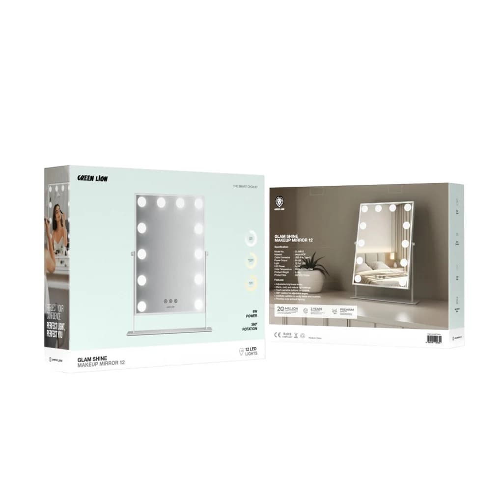 آینه آرایشی گرین لاین مدل Glam Shine Makeup Mirror 12 با ۱۲ نور — تصویر ۲