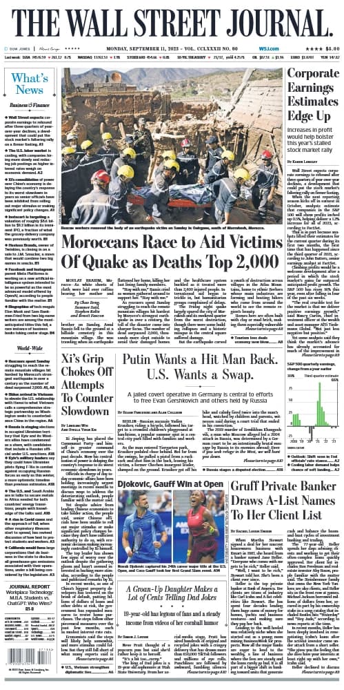 دانلود کتاب WSJ – September 11 2023 (وال‌استریت ژورنال، ۱۱ سپتامبر ۲۰۲۳) نسخه انگلیسی PDF