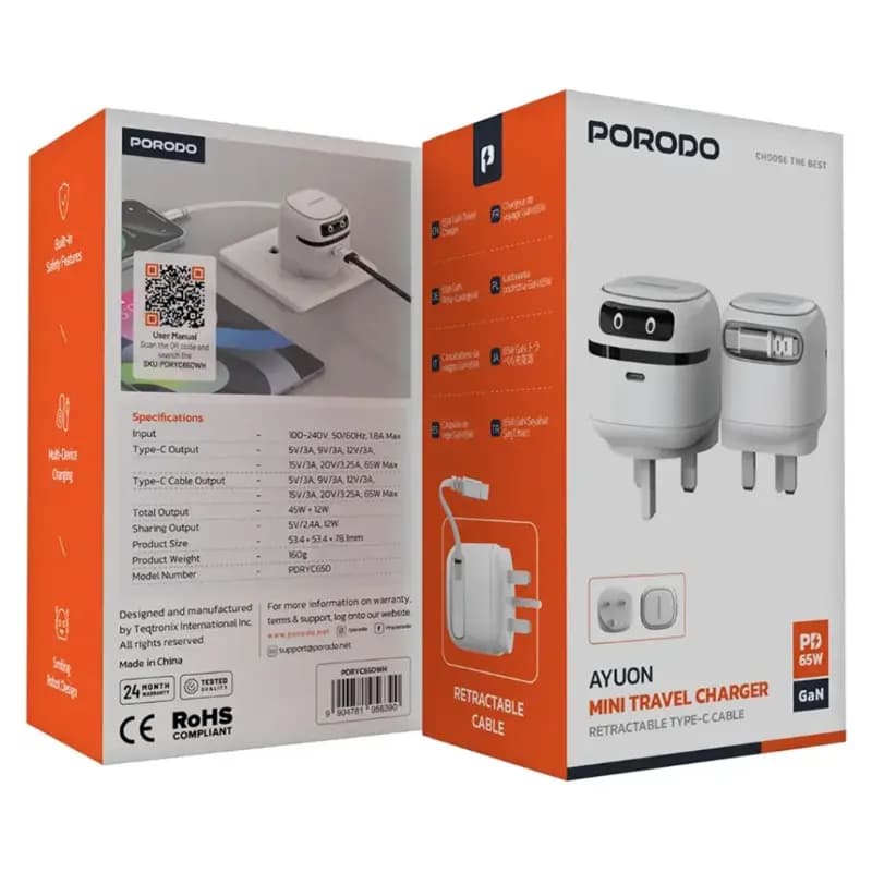 شارژر دیواری پرودو مدل PORODO PDRYC65DWH — تصویر ۴