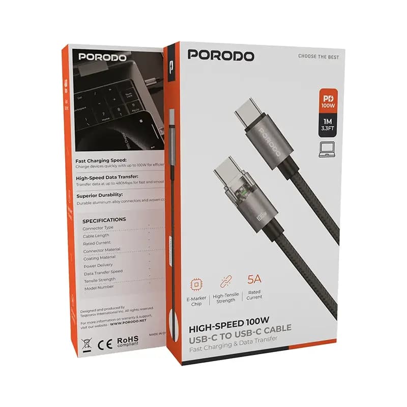 کابل شارژ پرودو مدل PORODO PDEMC110WBK — تصویر ۳