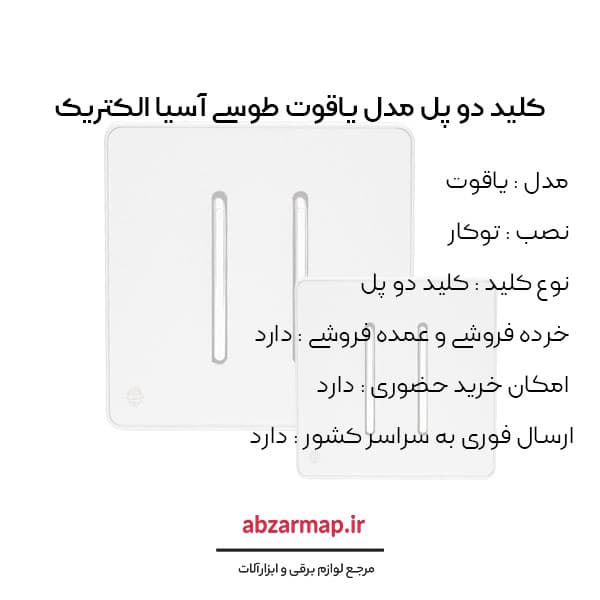 کلید دو پل مدل یاقوت طوسی آسیا الکتریک — تصویر ۳