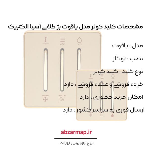 کلید کولر مدل یاقوت بژ آسیا الکتریک — تصویر ۳