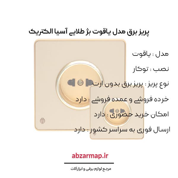 پریز برق مدل یاقوت بژ آسیا الکتریک — تصویر ۳