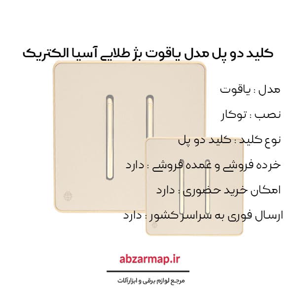 کلید دو پل مدل یاقوت بژ آسیا الکتریک — تصویر ۳