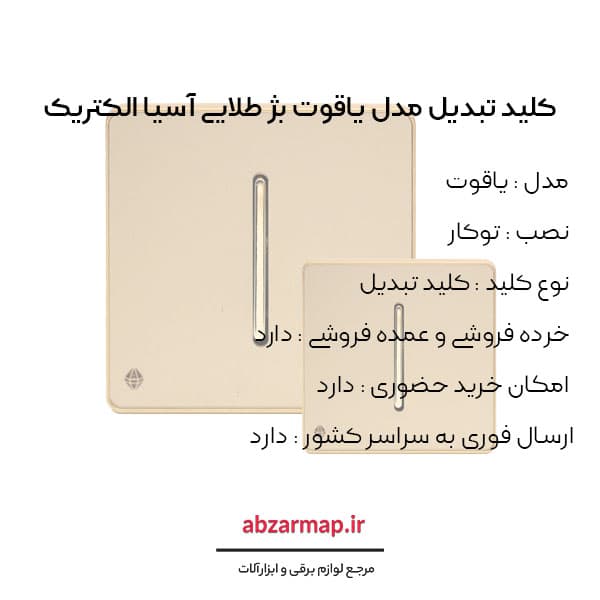 کلید تبدیل مدل یاقوت بژ آسیا الکتریک — تصویر ۳