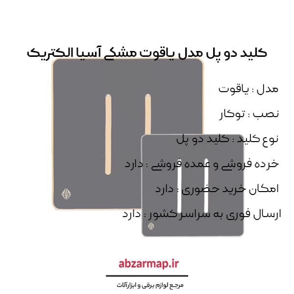 کلید دو پل مدل یاقوت مشکی آسیا الکتریک — تصویر ۴