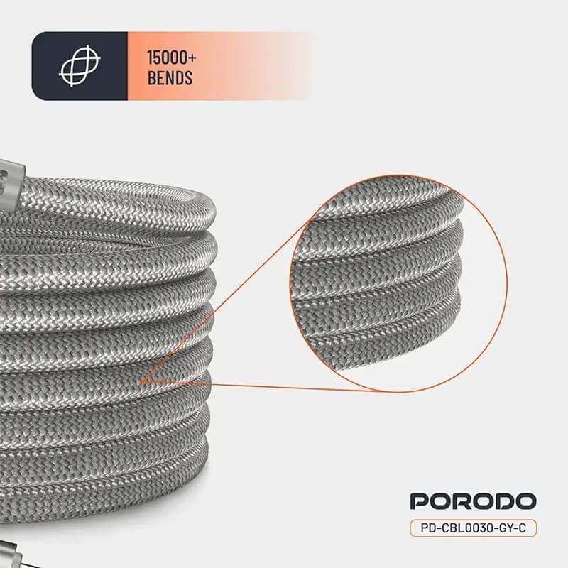 کابل شارژ پرودو مدل PORODO PD-CBL0030-GY-C — تصویر ۳