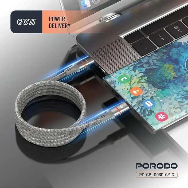 کابل شارژ پرودو مدل PORODO PD-CBL0030-GY-C — تصویر ۴
