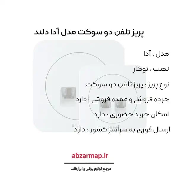 پریز تلفن دو سوکت مدل آدا دلند — تصویر ۳