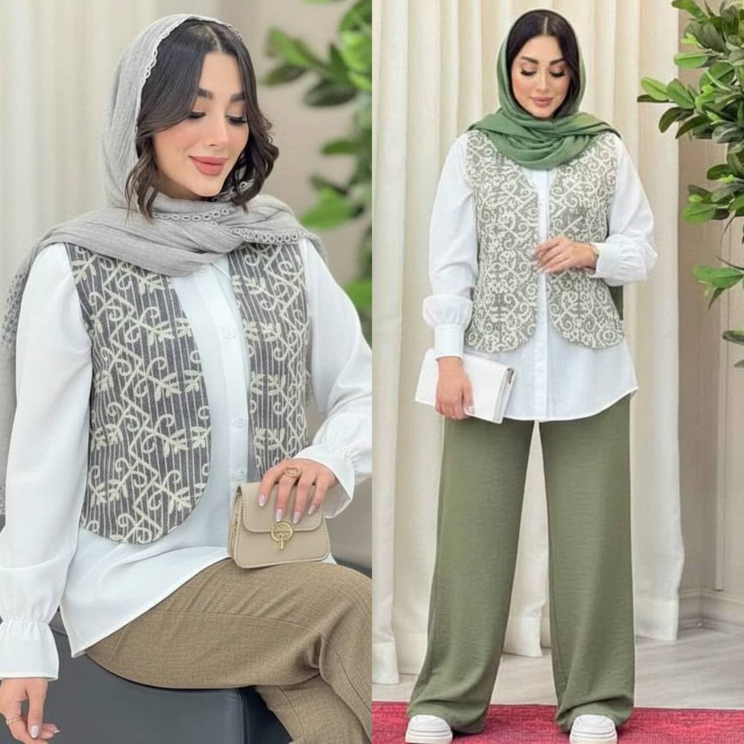 ست سه تیکه مانتو شلوار جلیغه آشواریا تن خور بی نقص زنانه