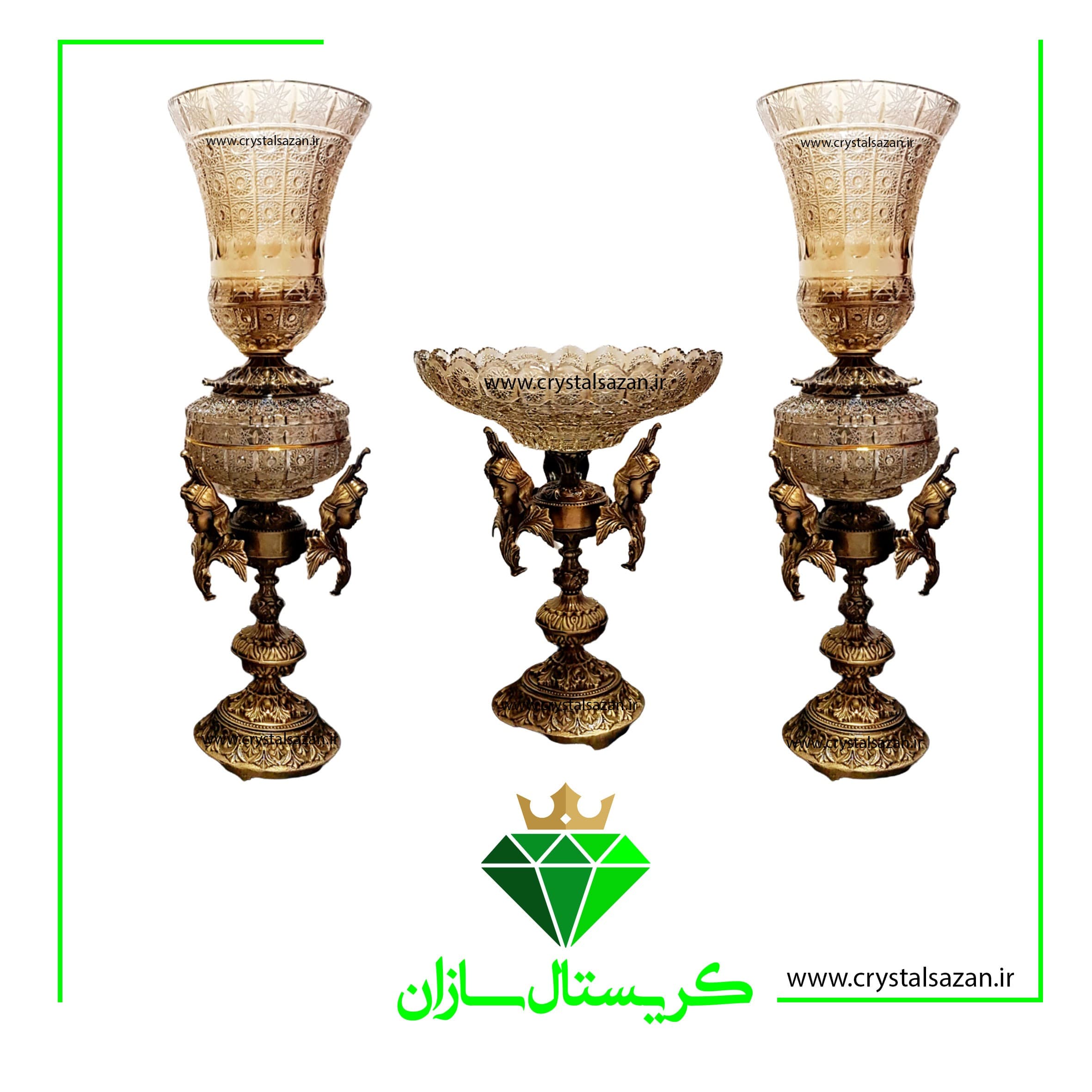 سه تیکه کریستال شمعدان بلند و میوه خوری کد CS2143 کریستال سازان