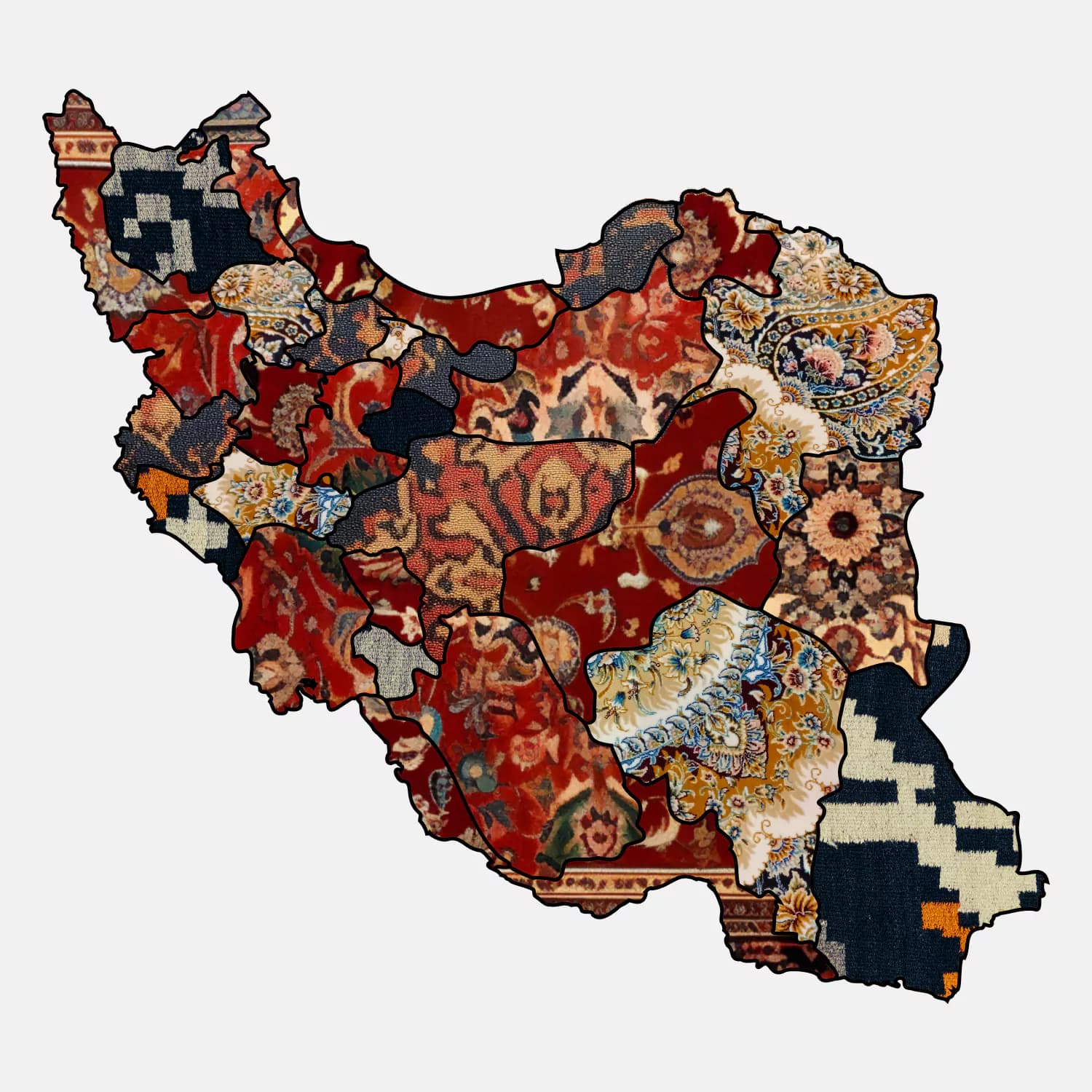 تیشرت پنبه دو نخ طرح نقشه ایران با نقش فرش — تصویر ۳