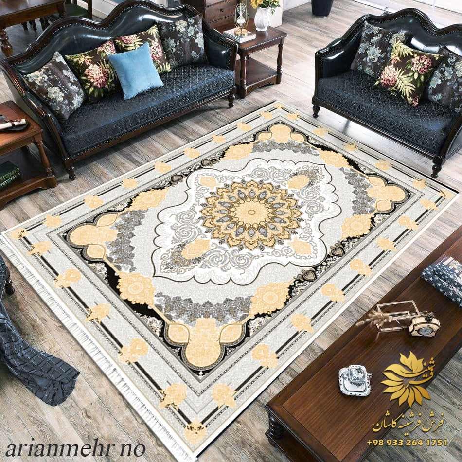 فرشینه کرم طوسی 1200 شانه طلاکوب آریانمهر