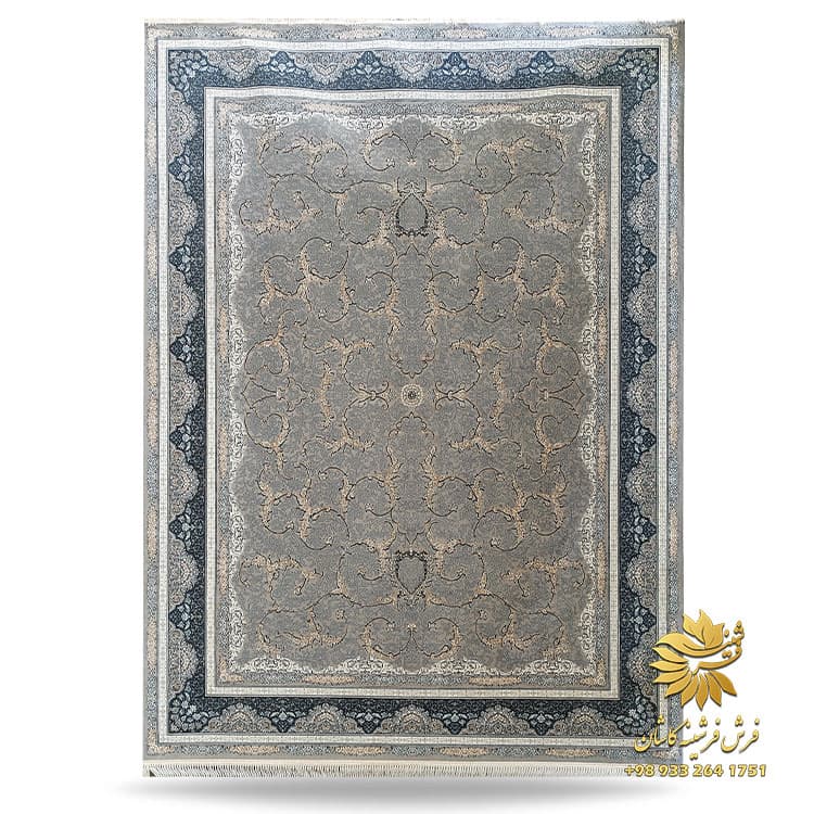 فرش افشان طلاکوب طوسی 700 شانه مدل لوتوس
