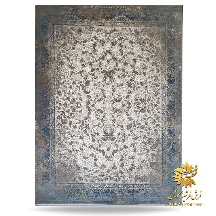 فرش افشان آبی طلایی 1200 شانه وینتیج کد 9025 صدفی
