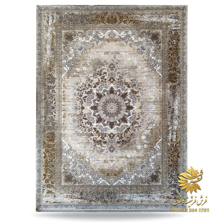 فرش وینتیج کرم 1200 شانه گل برجسته کد 9030