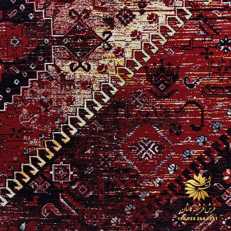 فرش بختیاری ماشینی 1200 شانه لاکی طلایی — تصویر ۴