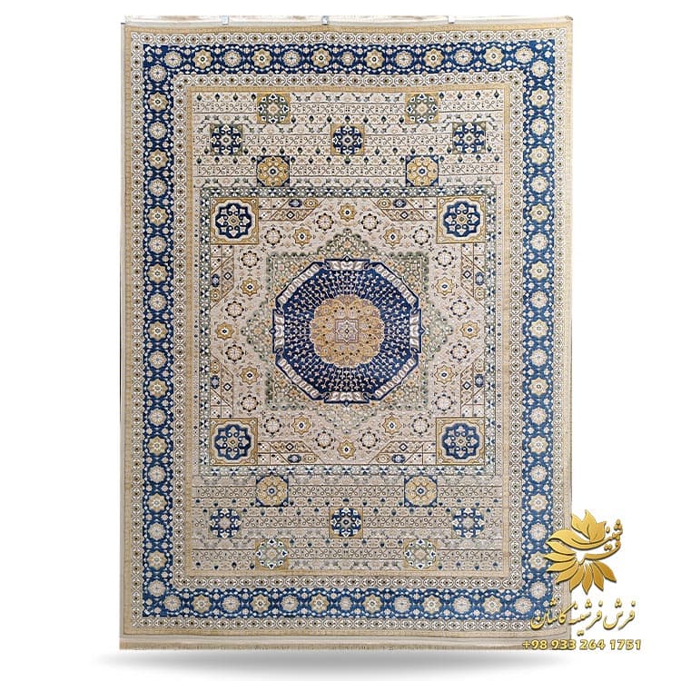 فرش سنتی کرم آبی 700 شانه سلطان آبادی 75019