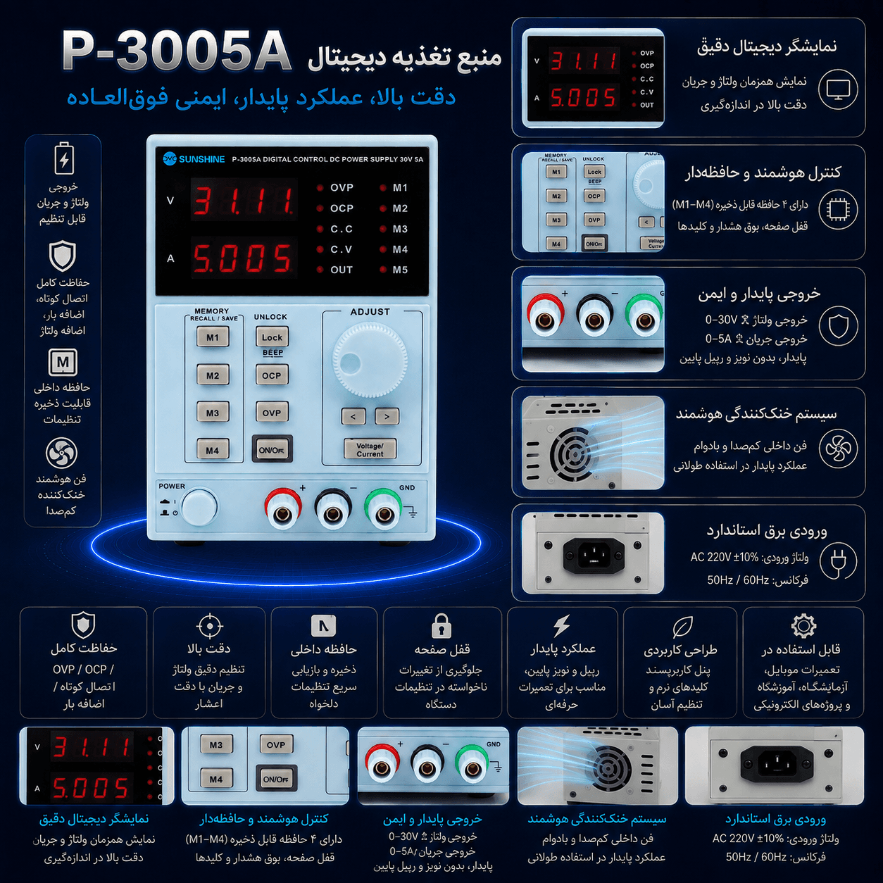 منبع تغذیه SUNSHINE P-3005A — تصویر ۲