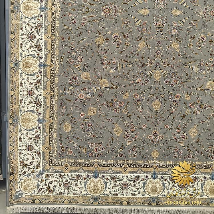 فرش 1500 شانه افشان کاشان طرح صبا نقره ای — تصویر ۲