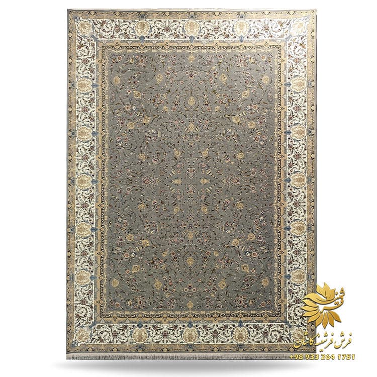 فرش 1500 شانه افشان کاشان طرح صبا نقره ای
