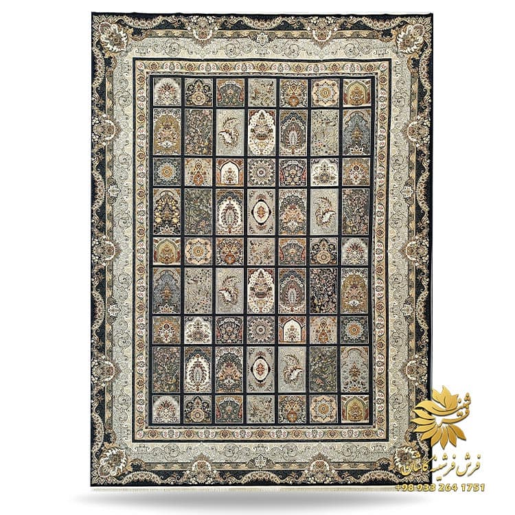 فرش ۱۵۰۰ شانه طرح خشتی سرمه ای تراکم 4500