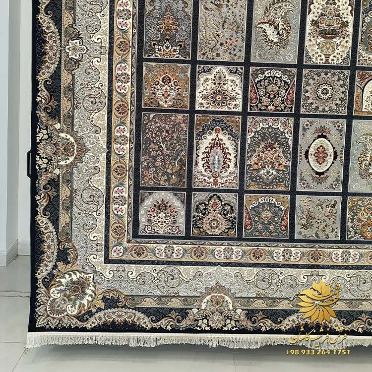 فرش ۱۵۰۰ شانه طرح خشتی سرمه ای تراکم 4500 — تصویر ۳