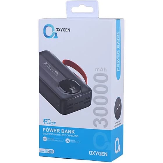 پاور بانک 22.5 وات اکسیژن مدل OX-200 ظرفیت 30000 میلی آمپر ساعت باگارانتی — تصویر ۳