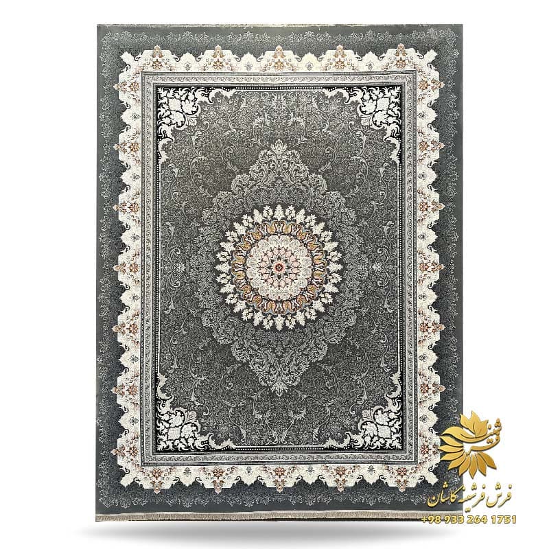 فرش هفتصد شانه طوسی طرح دلاریس زمینه دودی