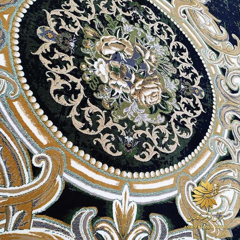فرش سرمه ای سبز 1200 شانه گل برجسته 1238 — تصویر ۲