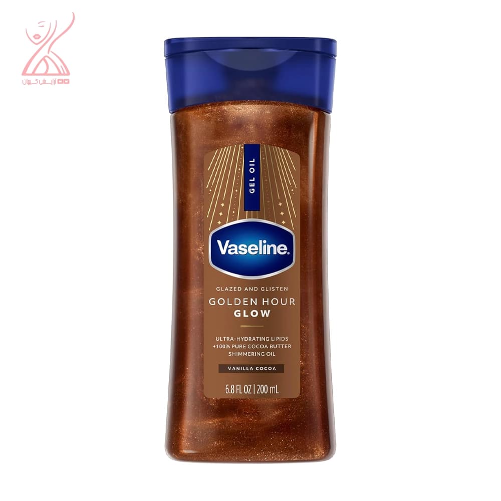 ژل روغن براق کننده بدن وازلین مدل Vaseline Golden Hour Glow Vanilla Cocoa