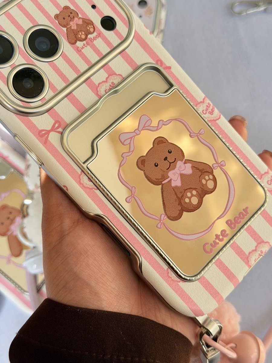 قاب خرس 🧸 جاکارتی آینه ای با آویز (کدC2312) مناسب برای iPhone 17 — تصویر ۳