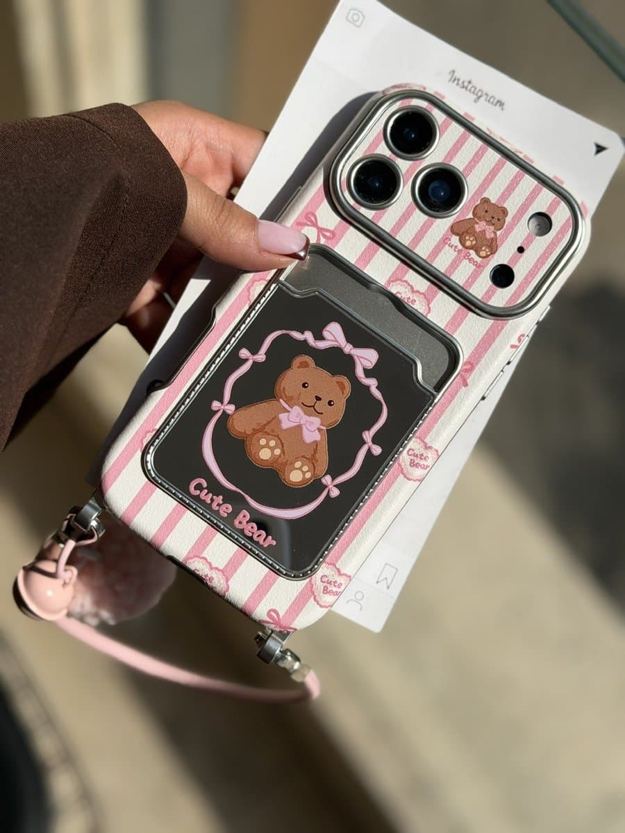 قاب خرس 🧸 جاکارتی آینه ای با آویز (کدC2312) مناسب برای iPhone 16Pro